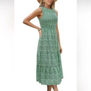High neck, smocked bodice maxi/ midi dress